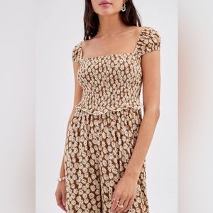 Urban Outfitters Nova Smocked Wide-Leg Jumpsuit